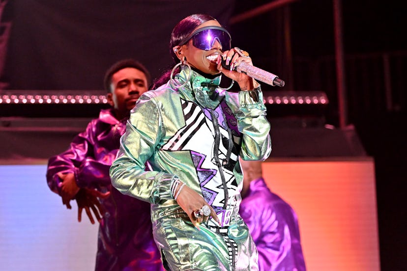 Missy Elliott performs  during the Strength of a Woman's MJB “Celebrating Hip Hop 50” Concert