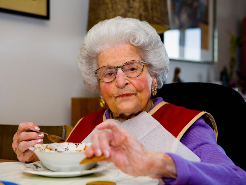 Granny has her soup for lunch.