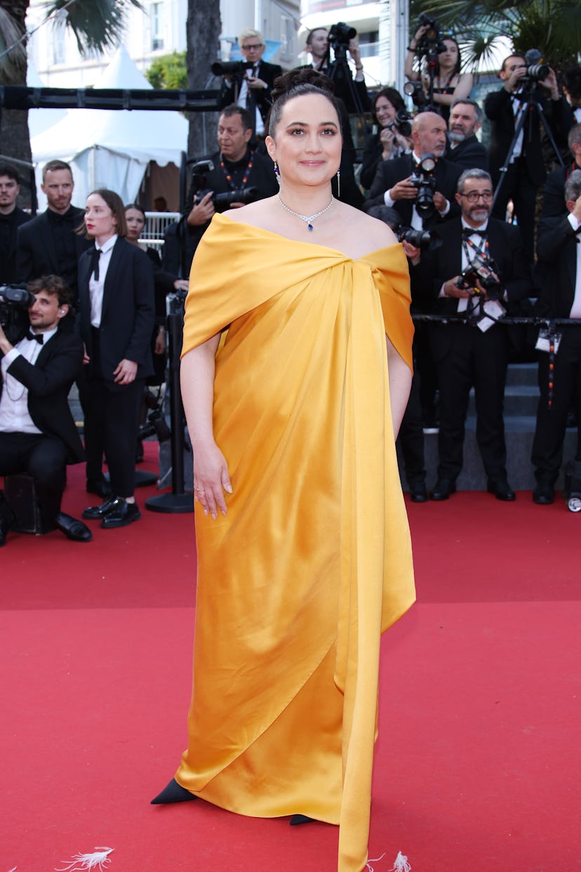 CANNES, FRANCE - MAY 17: Lily Gladstone attends the "Kinds Of Kindness" Red Carpet at the 77th annua...