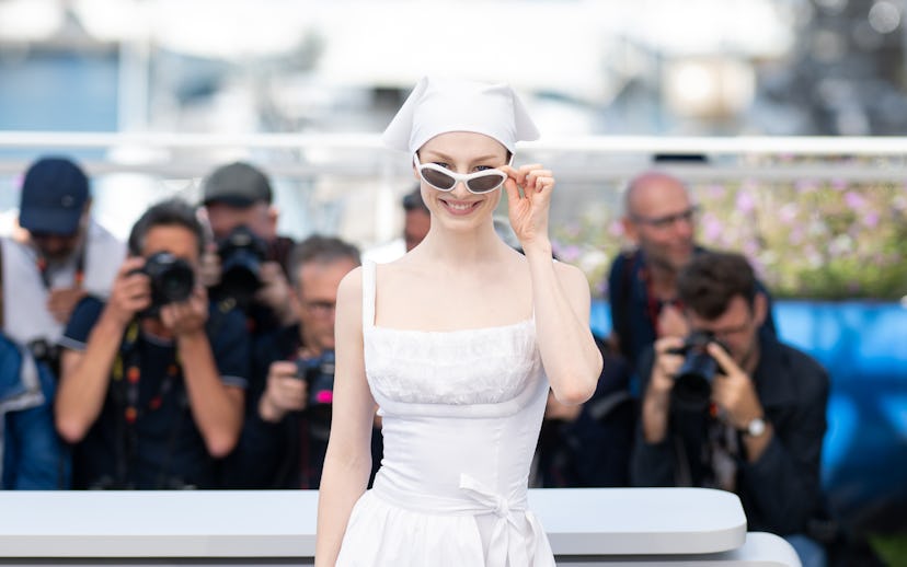CANNES, FRANCE - MAY 18: Hunter Schafer attends the "Kinds Of Kindness" Photocall at the 77th annual...