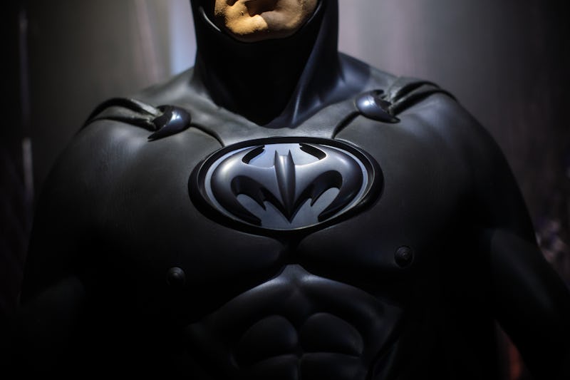 LONDON, ENGLAND - FEBRUARY 22: A Batman costume from the 1997 Batman & Robin film worn by George Clo...