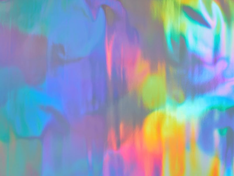 Abstract neon blue, purple, green, pink holographic foil texture. Futuristic, retro, Glowwave, Acidw...