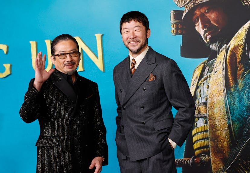 Japanese actors Hiroyuki Sanada (L) and Tadanobu Asano attend the red carpet event for FX's 