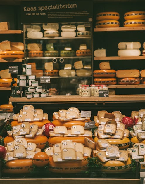 Amsterdam,Netherlands,21st March 2018: A cheese store in Amsterdam,netherlands. Gouda cheese is one ...