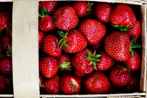 Fresh, ripe, organic strawberries. Macro.top view.selective focus