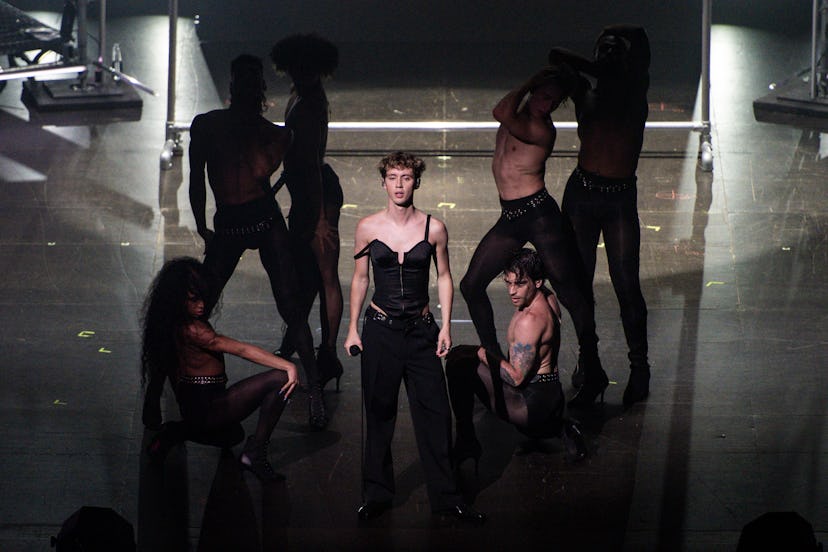 Troye Sivan performs on stage during the opening night of the World Tour at Coliseu dos Recreios on ...