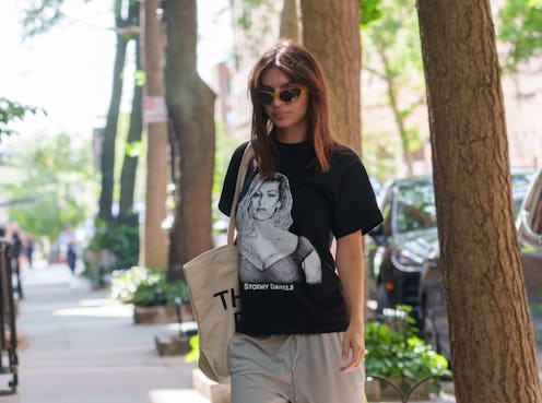 NEW YORK, NEW YORK - MAY 30: Emily Ratajkowski is seen wearing a Stormy Daniels tee shirt on May 30,...