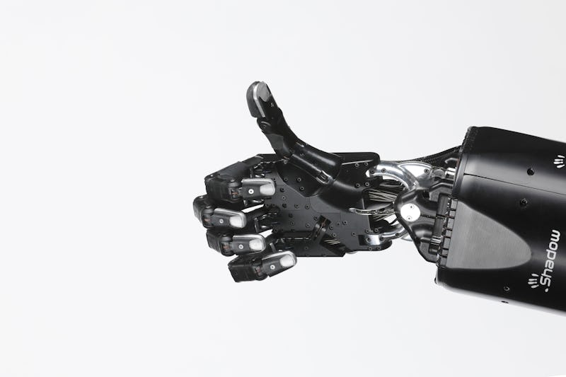 The Shadow Dexterous robotic hand, manufactured by The Shadow Robot Company, delivers a 'Thumbs Up' ...