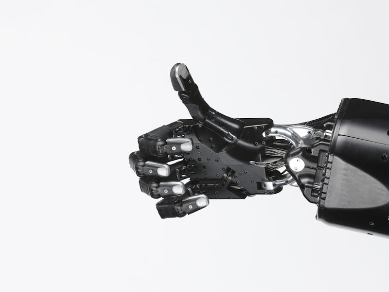 The Shadow Dexterous robotic hand, manufactured by The Shadow Robot Company, delivers a 'Thumbs Up' ...