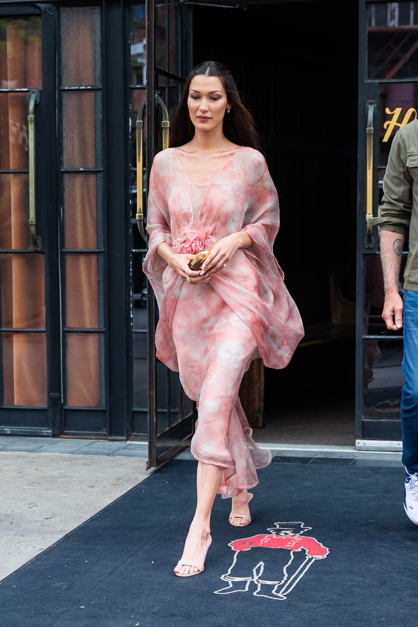 NEW YORK, NEW YORK - MAY 4: Bella Hadid is seen at the Orebella pop-up in the West Village on May 4...