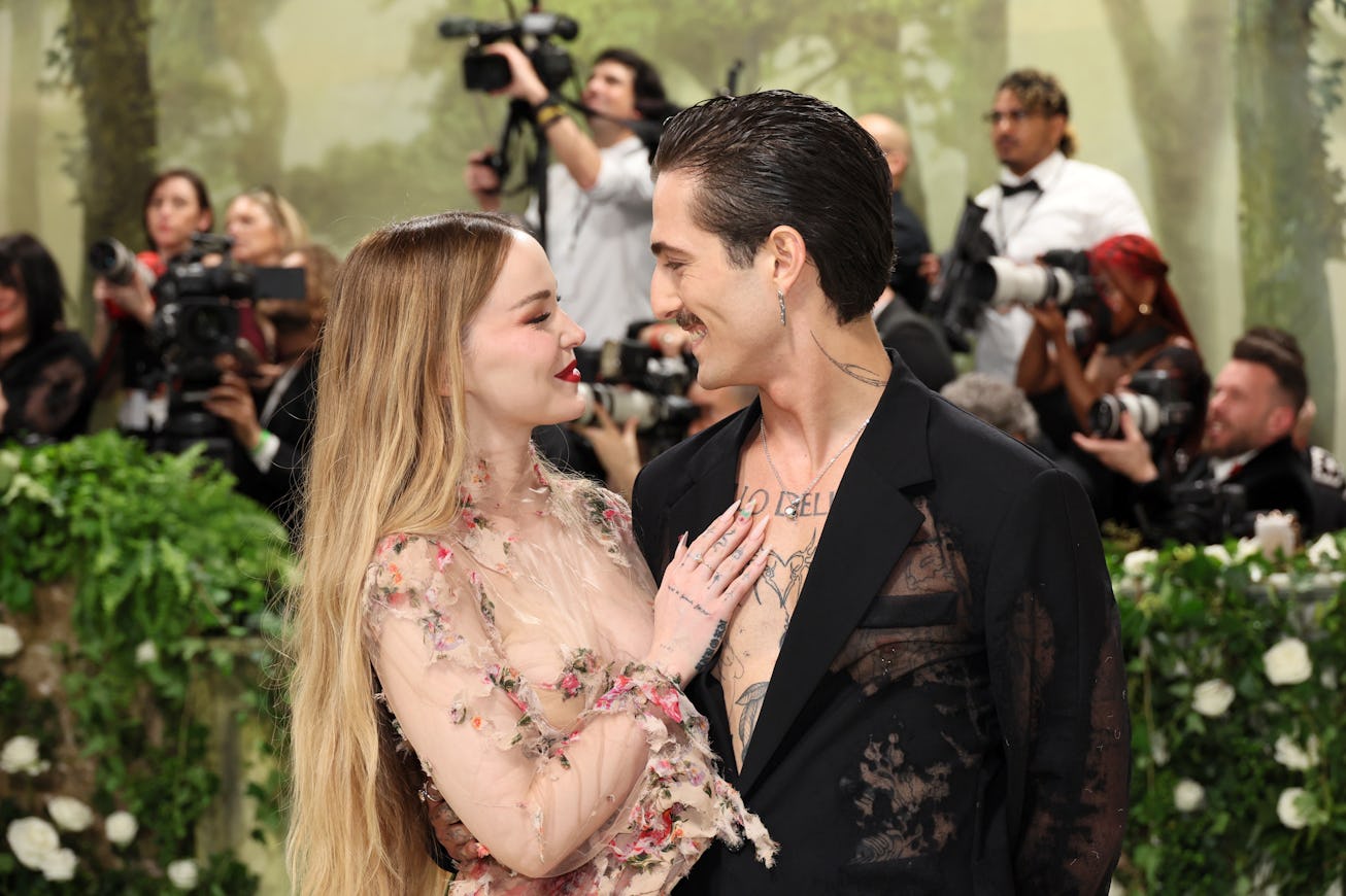 NEW YORK, NEW YORK - MAY 06: (L-R) Dove Cameron and Damiano David attend The 2024 Met Gala Celebrati...