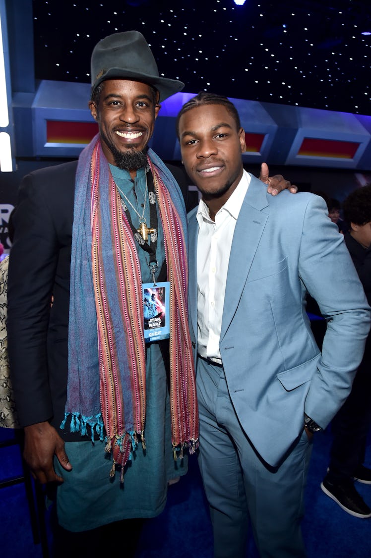 HOLLYWOOD, CALIFORNIA - DECEMBER 16: (L-R) Ahmed Best and John Boyega attend the World Premiere of "...