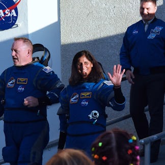 CAPE CANAVERAL, FLORIDA, UNITED STATES - MAY 6: NASA astronauts Butch Wilmore (L) and Suni Williams ...