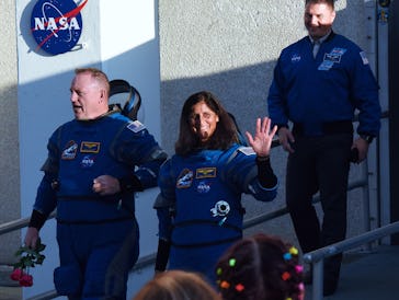 CAPE CANAVERAL, FLORIDA, UNITED STATES - MAY 6: NASA astronauts Butch Wilmore (L) and Suni Williams ...