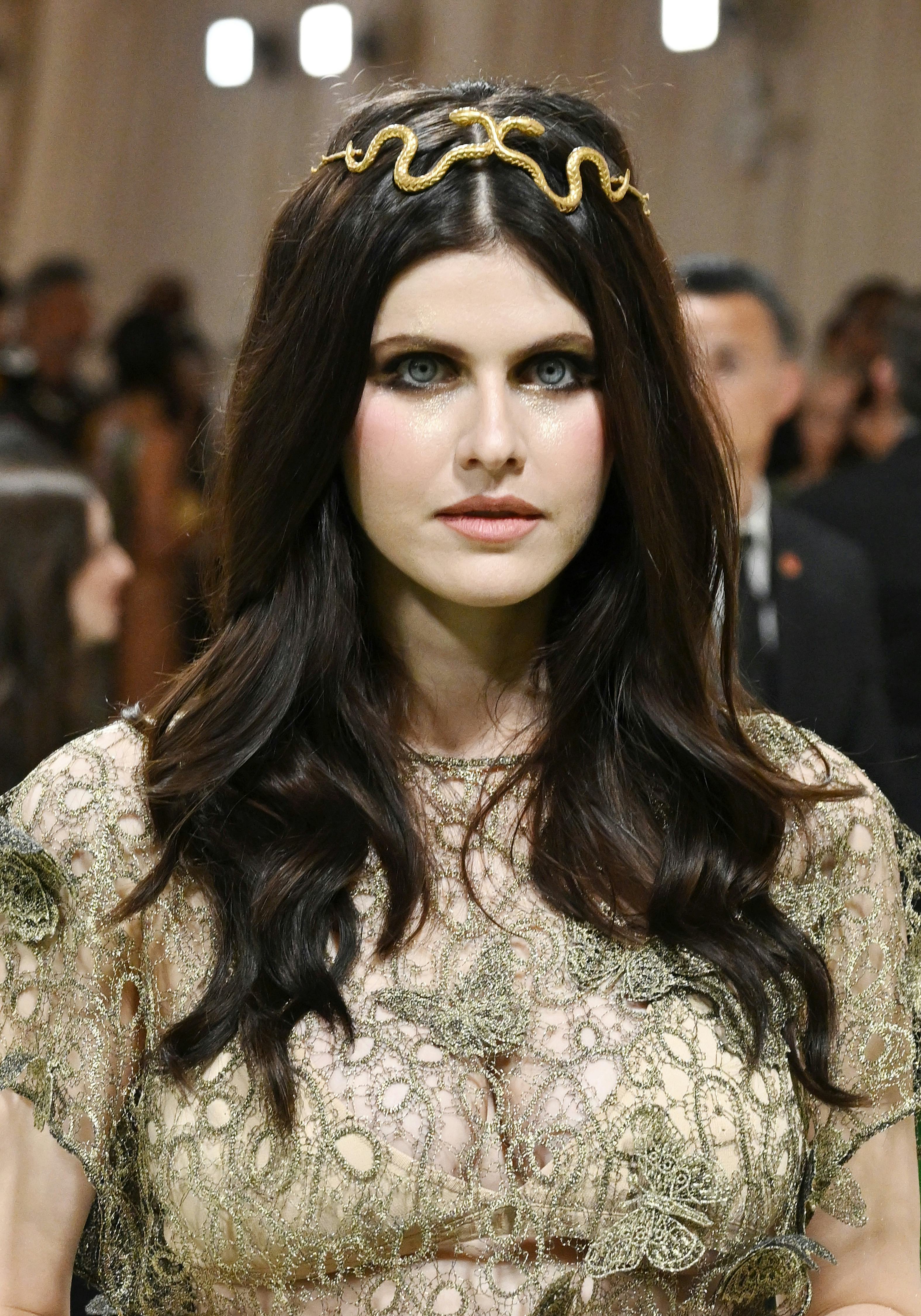 Alexandra Daddario wore glitter underneath her eyes at the 2024 Met Gala.