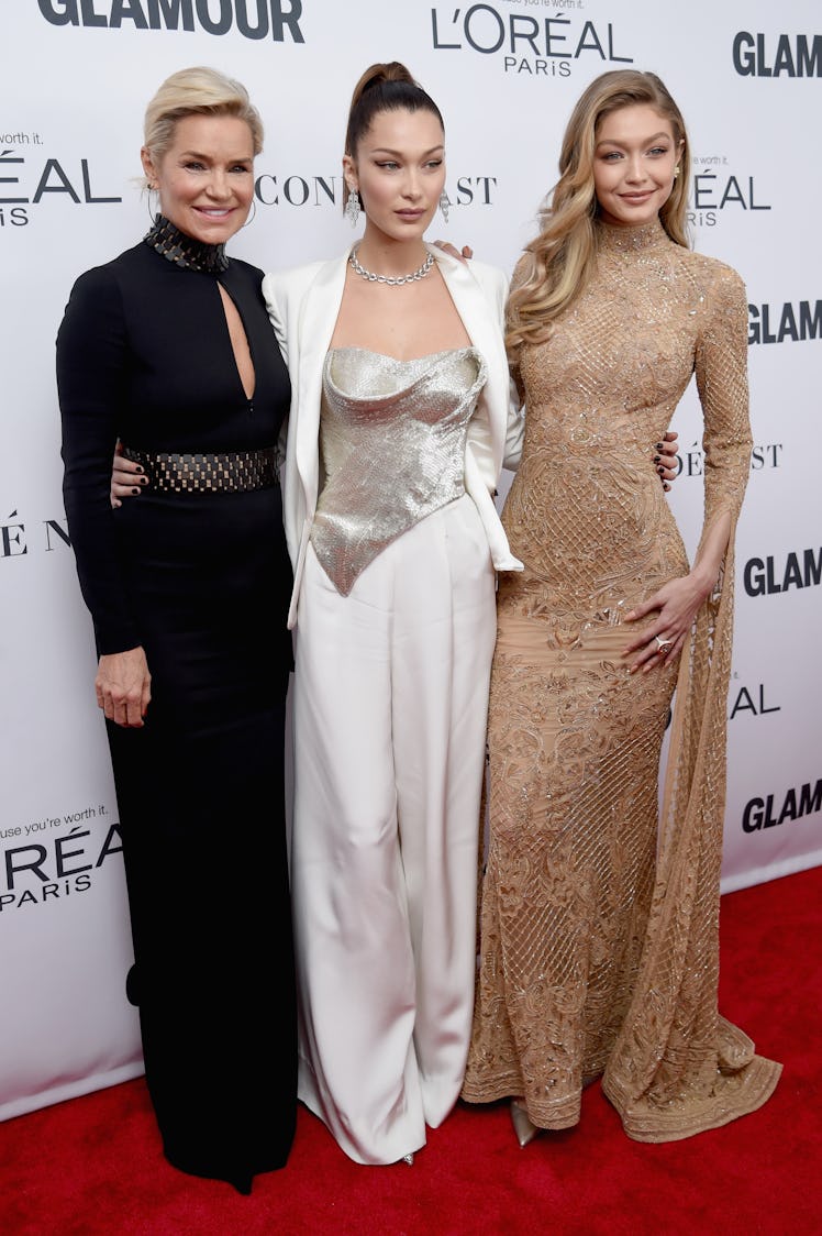 Yolanda Foster, Bella Hadid, and Gigi Hadid attend Glamour's 2017 Women of The Year Awards at Kings ...