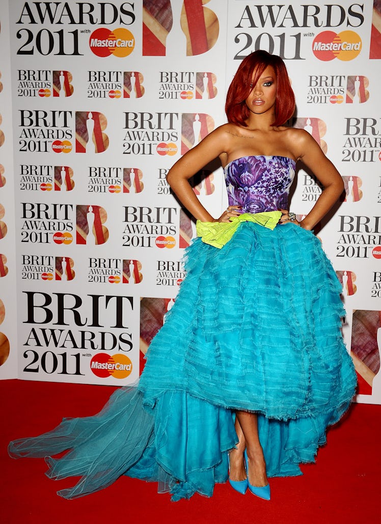 Rihanna arriving for the 2011 Brit Awards at the O2 Arena, London.