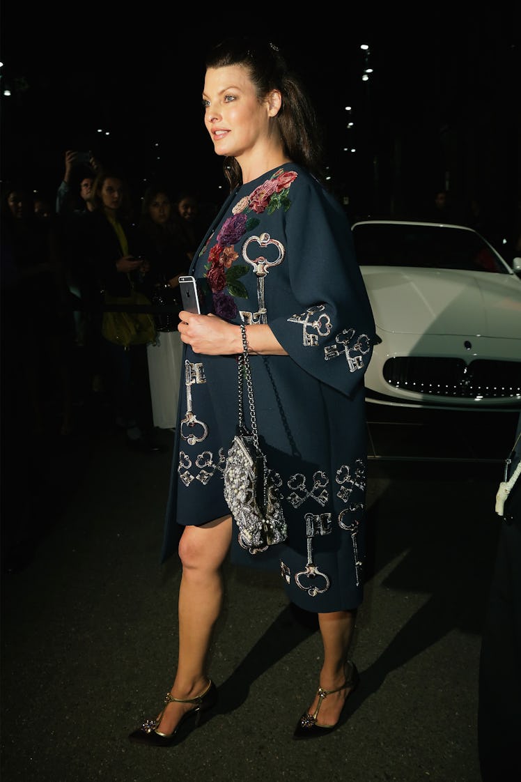 Linda Evangelista arrived at the 'Vogue Italia 50th Anniversary' at  Piazza Castello on September 21...
