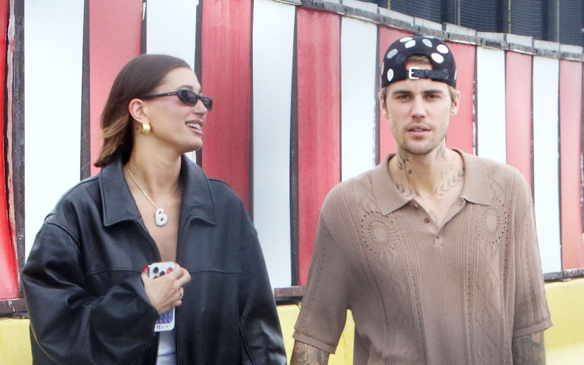 NEW YORK, NY - AUGUST 29: Hailey Bieber and Justin Bieber are seen at Air Pegasus Heliport on August...