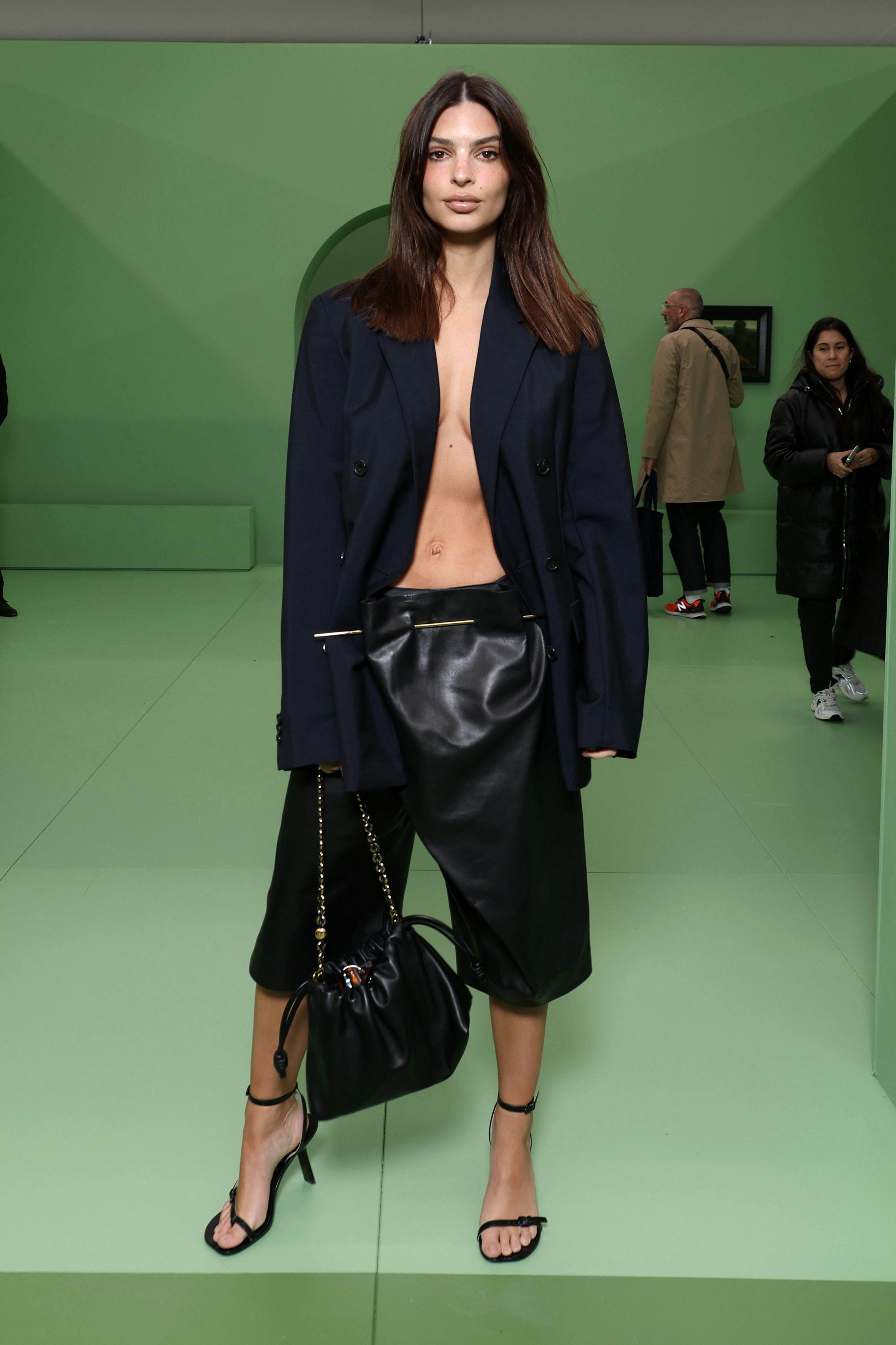 Emily Ratajkowski wears a blazer and shorts to attend the Loewe Womenswear Fall/Winter 2024-2025 sho&hellip;