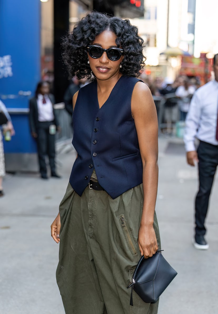 Actress and comedian Ayo Edebiri is seen leaving GMA at ABC Times Square Studios on June 13, 2024 in...