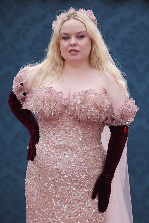 Nicola Coughlan wears a pink sequined dress to attend the "Bridgerton" Season 3 Part Two special scr...