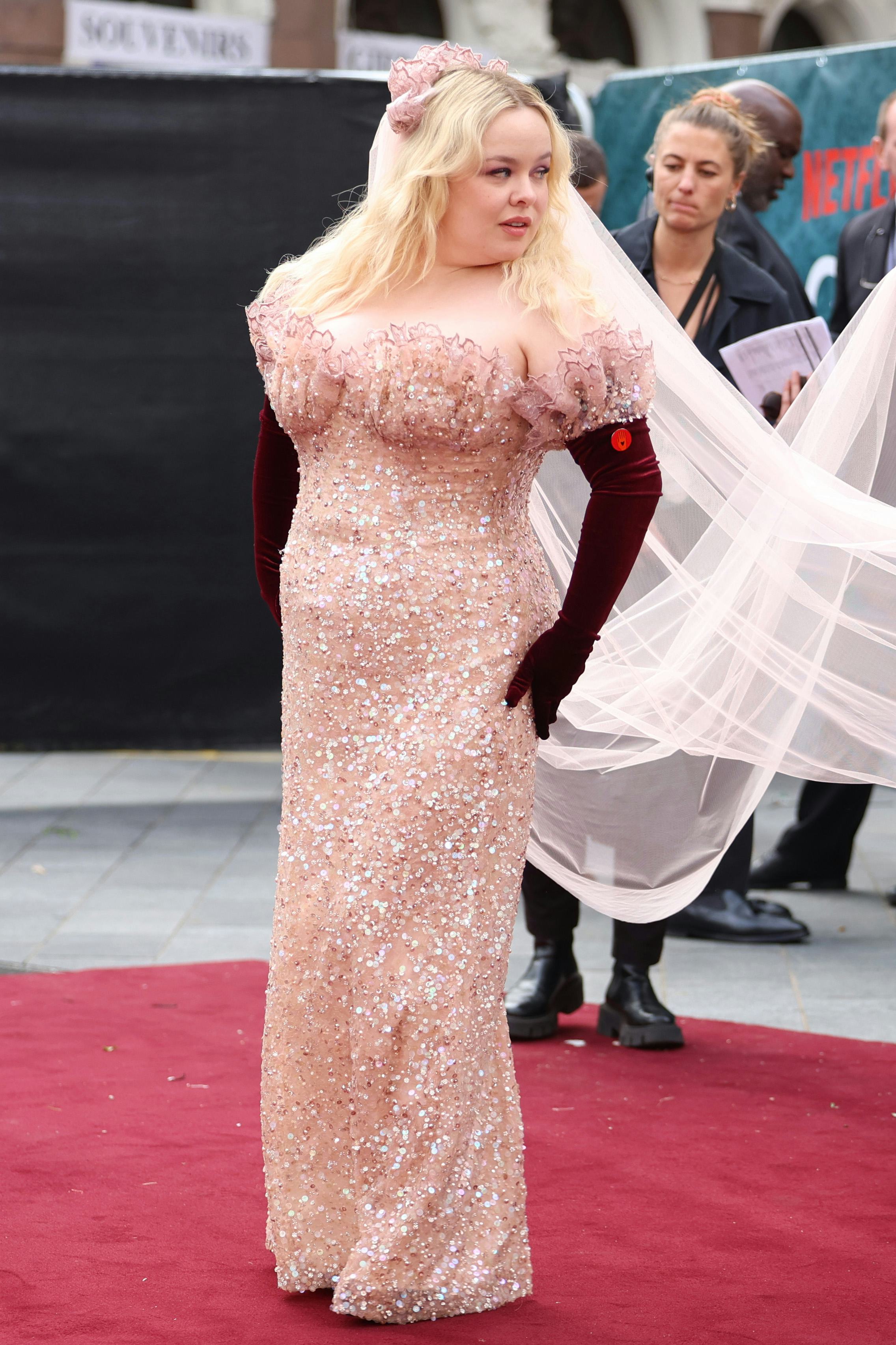 Nicola Coughlan wears a pink sequined dress to attend the &ldquo;Bridgerton&rdquo; Season 3 Part Two special scr&hellip;