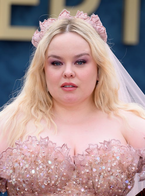 Nicola Coughlan attends the "Bridgerton" Season 3 Part Two special screening in a beaded wedding dre...