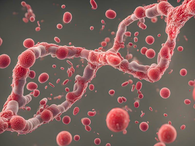 3D virus cells attacking a DNA strand