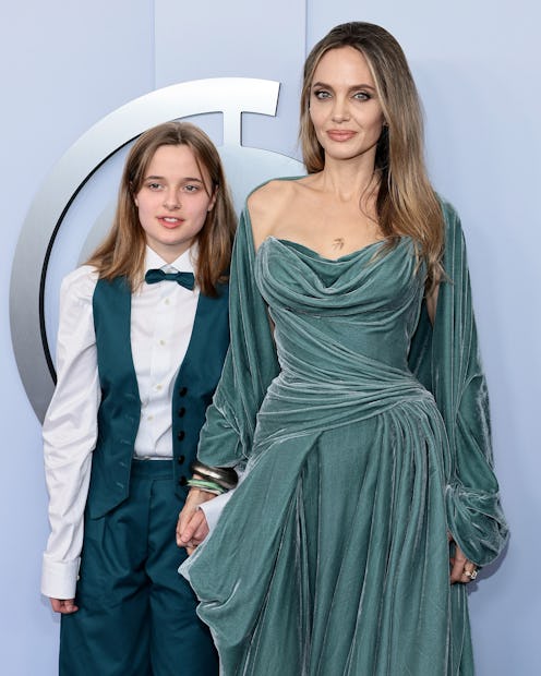 Vivienne Jolie-Pitt and Angelina Jolie teal looks at the 2024 tony awards