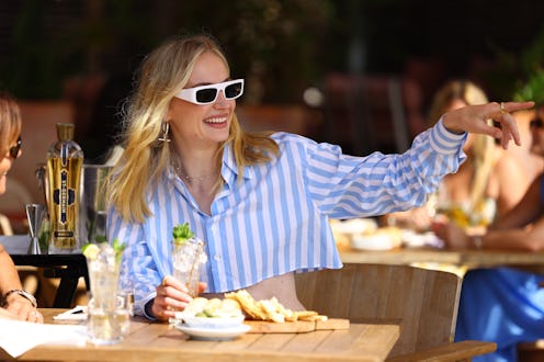 HYERES, FRANCE - JUNE 17: Sophie Turner Spotted Drinking a St-Germain Hugo Spritz at Le Marais Resta...