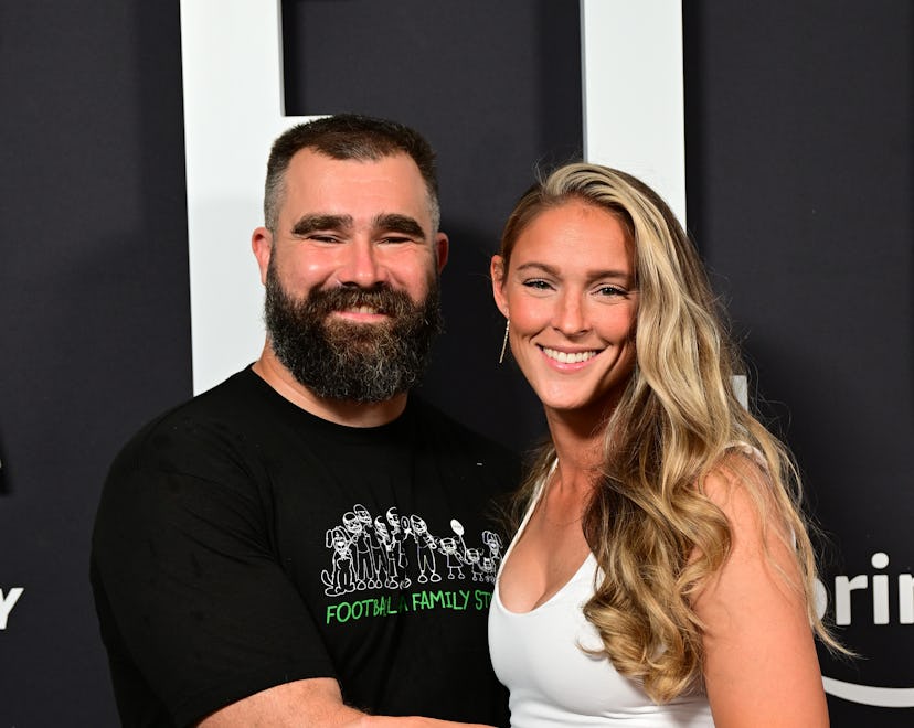 PHILADELPHIA, PENNSYLVANIA - SEPTEMBER 08: (L-R) Jason Kelce and Kylie Kelce attend Thursday Night F...