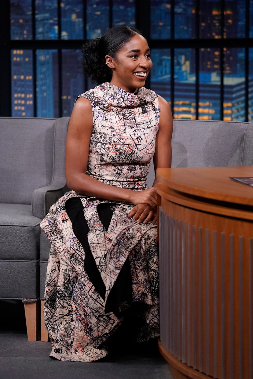 Actress Ayo Edebiri during an interview with host Seth Meyers on June 17, 2024.