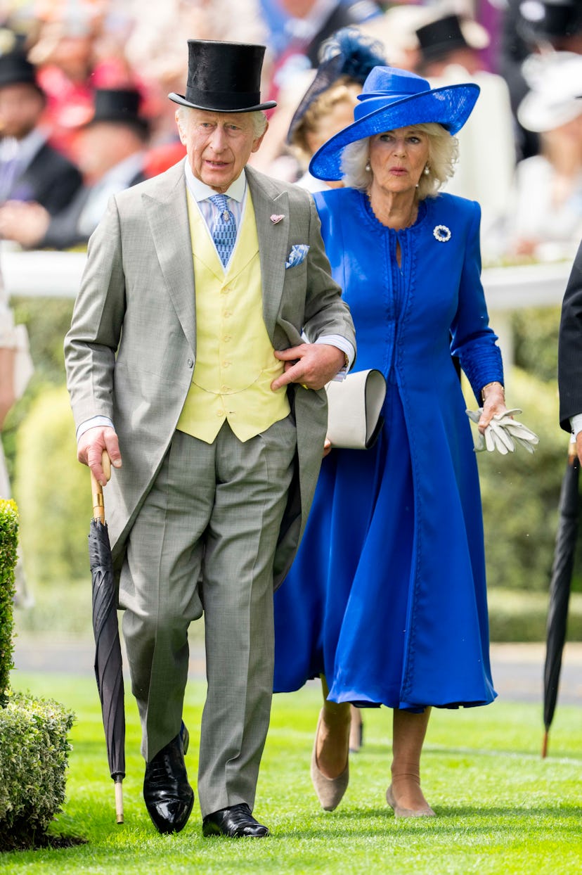 King Charles III and Queen Camilla attend day one of Royal Ascot 2024 at Ascot Racecourse on June 18...