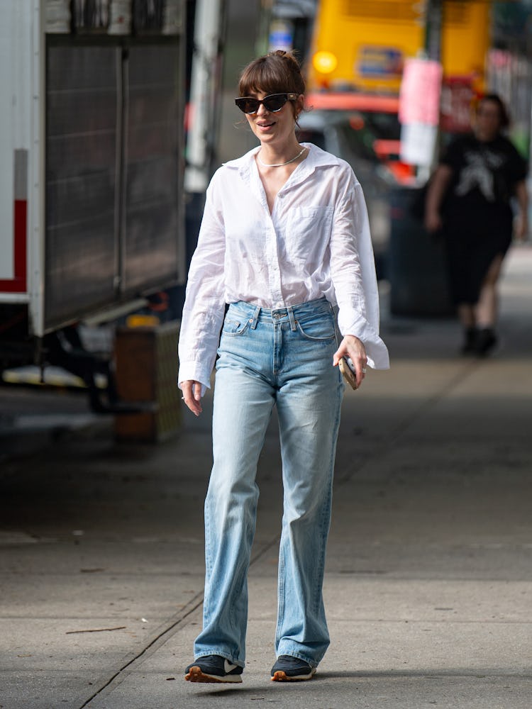 Dakota Johnson is seen on movie set of the 'Materialists' on June 06, 2024 in New York City.