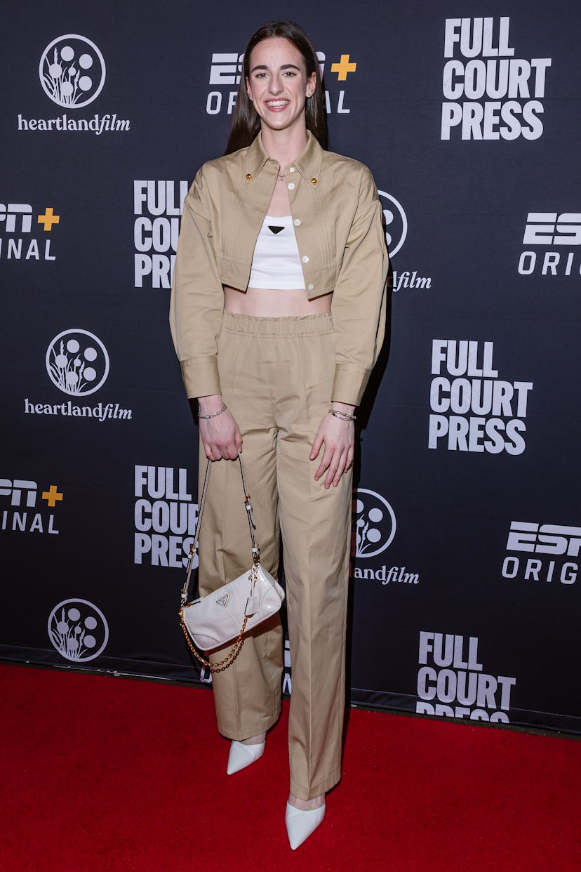 Caitlin Clark's outfit at the ESPN+ Full Court Press premiere included lots of Prada.