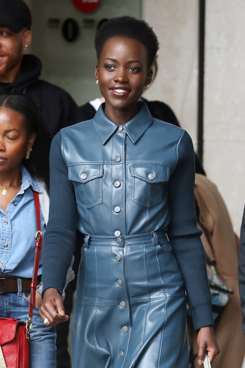 Lupita Nyong'o blue leather matching set