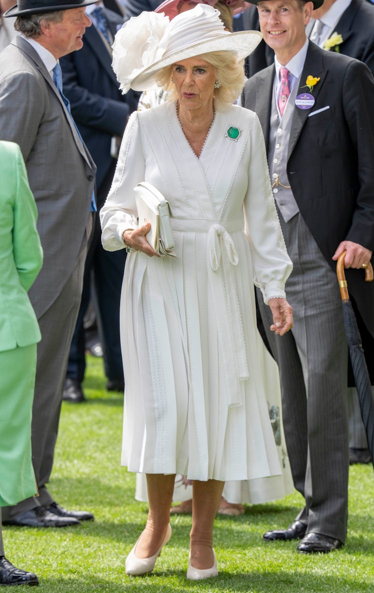 Queen Camilla attends day three of Royal Ascot 2024 at Ascot Racecourse on June 20, 2024 in Ascot, E...