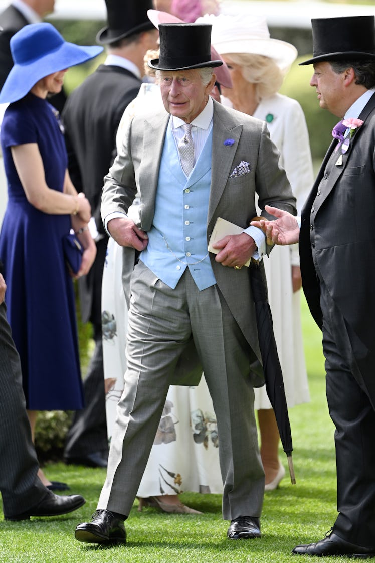 King Charles III attends day three of Royal Ascot 2024 at Ascot Racecourse on June 20, 2024 in Ascot...