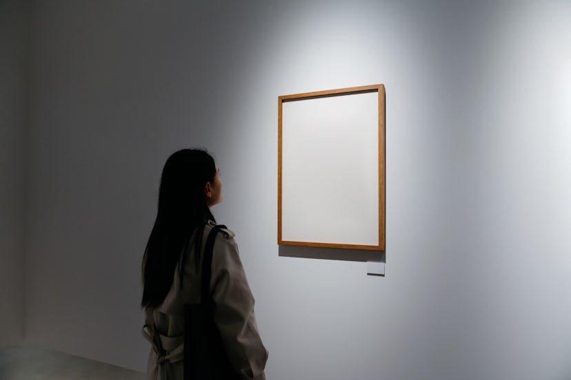 are riddles critical thinking A woman in an art gallery looking at a canvas and contemplating the hard riddles of its history.
