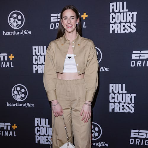 INDIANAPOLIS, INDIANA - MAY 6: Caitlin Clark attends the ESPN+ Full Court Press premiere at The Tob…