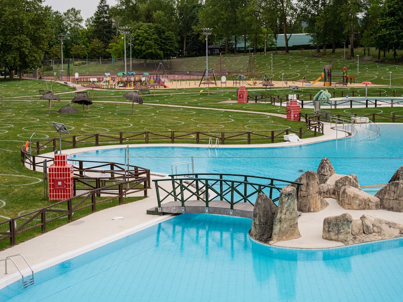VITORIA, SPAIN - JUNE 25: Public pool outside Mendizorrotza Sports Complex, that can be used only af...