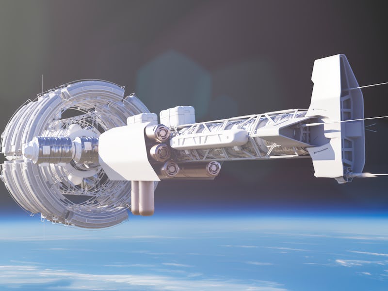 Gracefully orbiting against the backdrop of the Earth, the space station presents a captivating juxt...