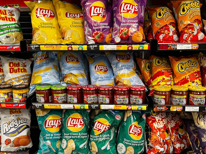 Shortage of Lay's and Doritos potato chips in grocery stores in Toronto, Ontario, Canada on March 05...