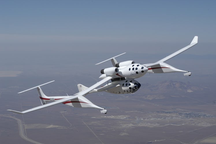 INFLIGHT - UNDATED:  In this handout image provided by Scaled Composites, the White Knight turbojet ...