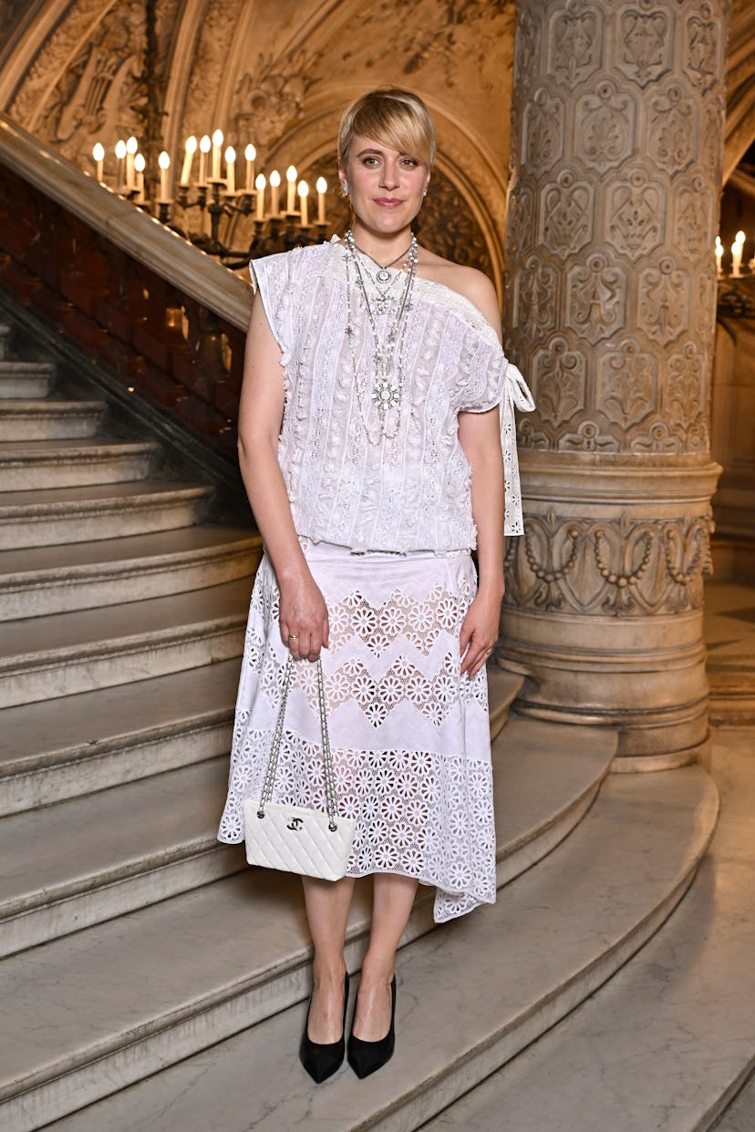 Greta Gerwig at the Chanel Fall/Winter 2024 Haute Couture Show