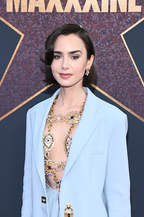 Lily Collins attends the World Premiere Of A24's "MAXXXINE" at TCL Chinese Theatre on June 24, 2024 ...