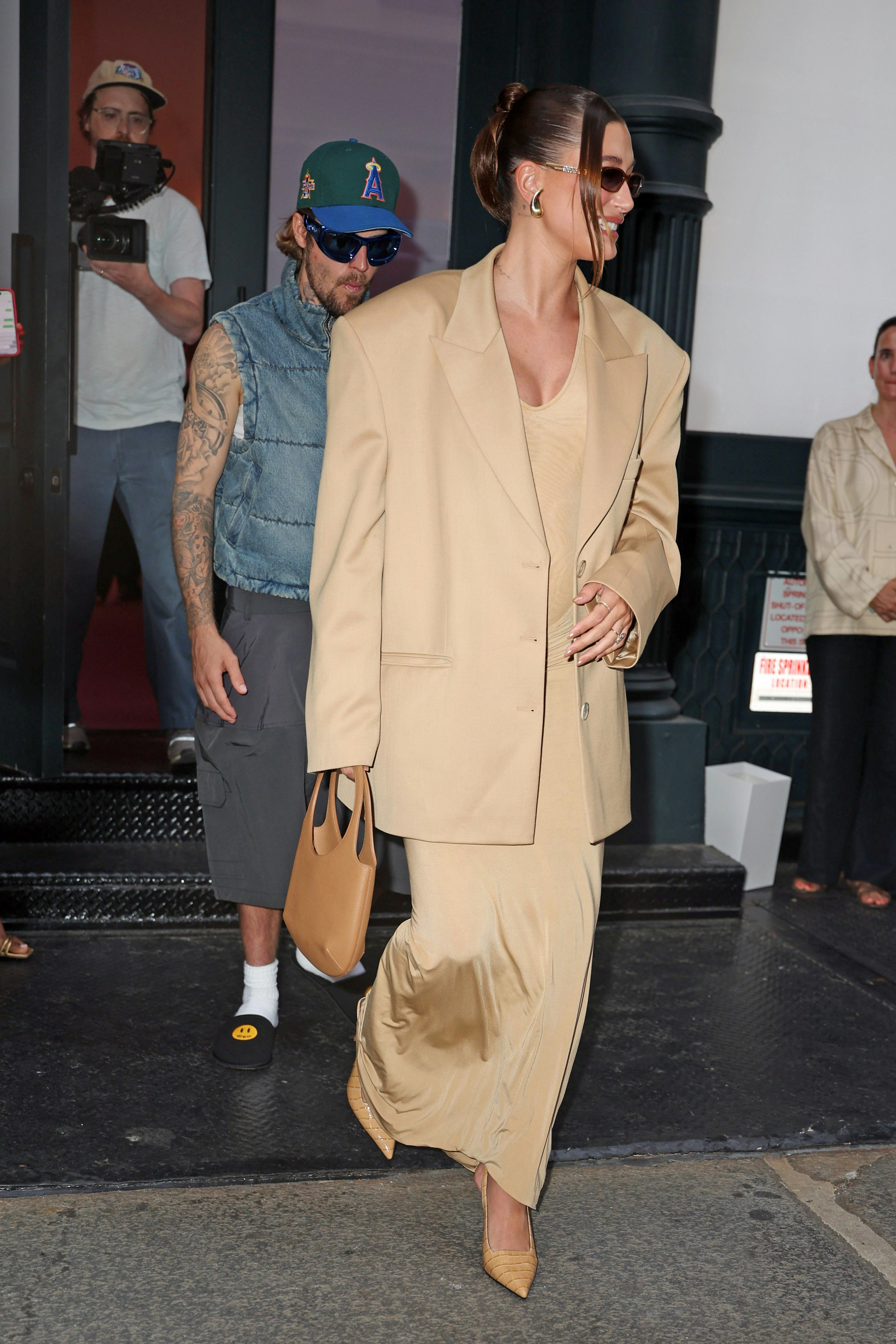 Hailey Bieber is seen in Tribeca on June 23, 2024 in New York City