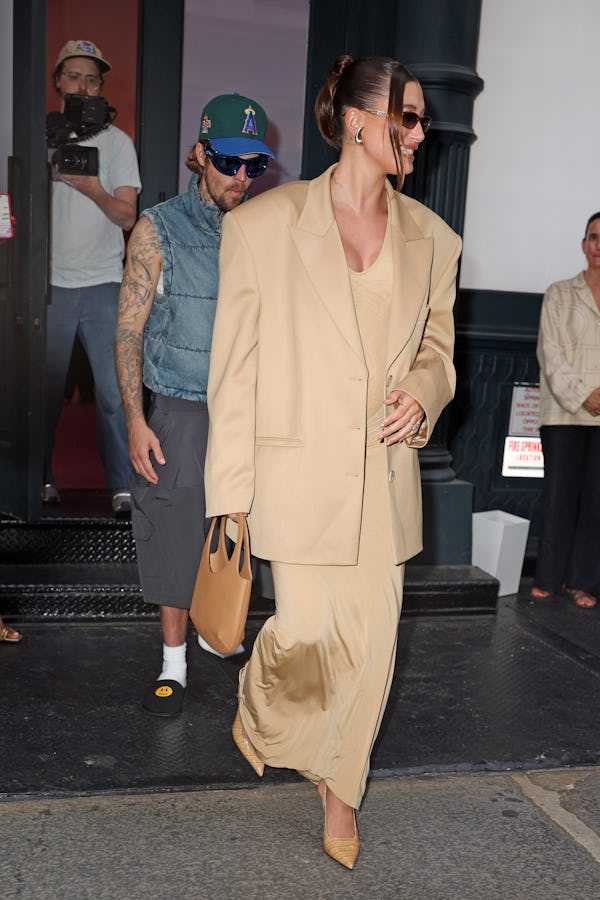 Hailey Bieber is seen in Tribeca on June 23, 2024 in New York City