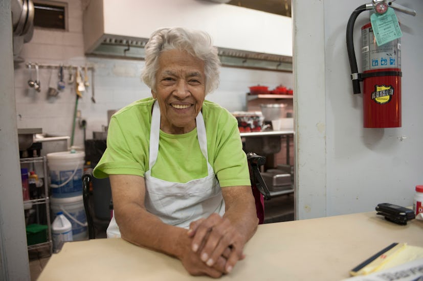 American chef Leah Chase (1923 - 2019) in the kitchen of Dookie Chase's in  New Orleans, Louisiana o...